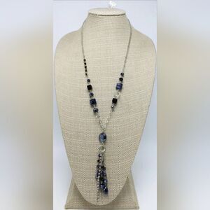 I.N.C. Silver Tassel Necklace with Jet Stones & Rhinestones NWT 26"